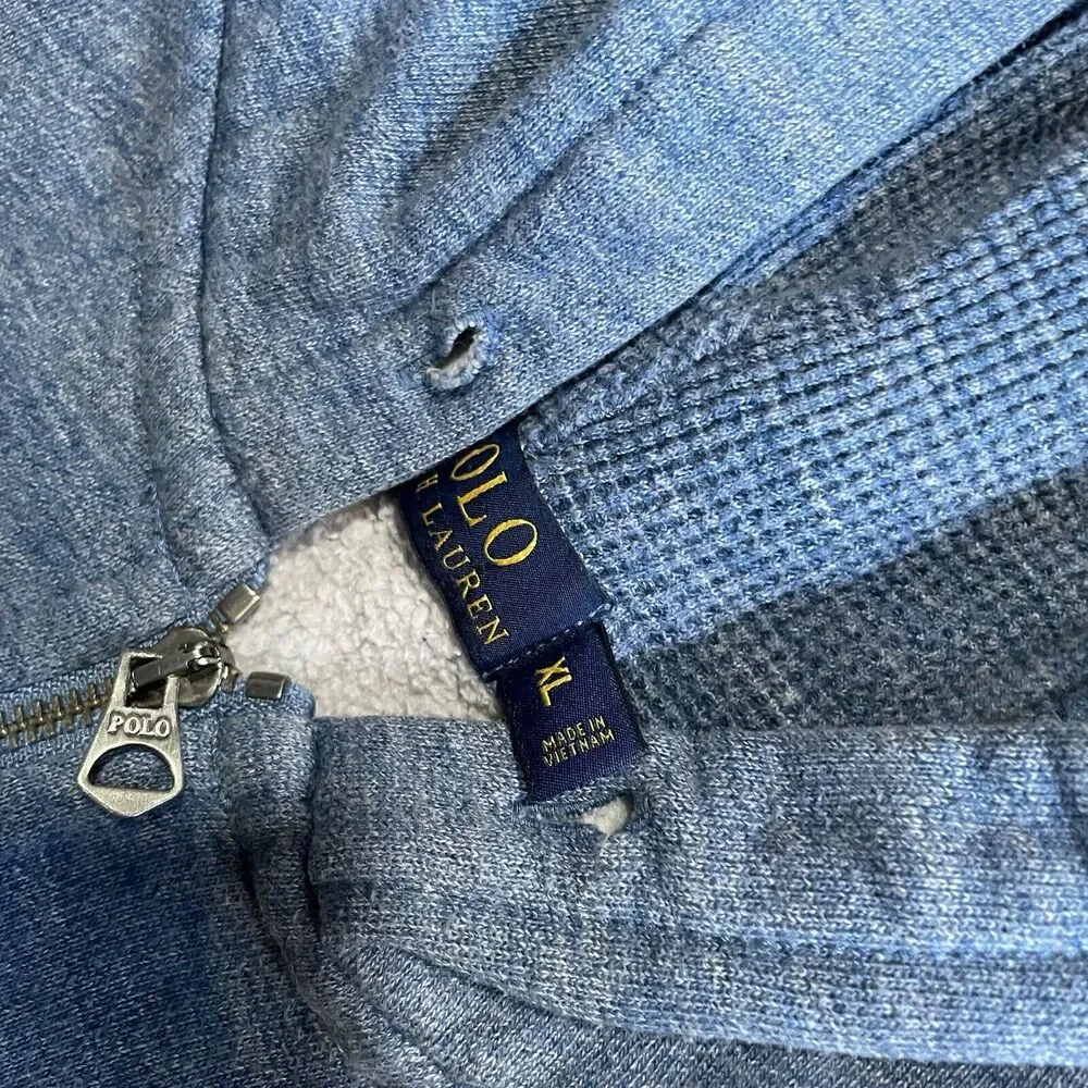 Polo Ralph Lauren Hoodie Zip Up Jacket‎ Waffle Knit Thermal Hood Lining XL